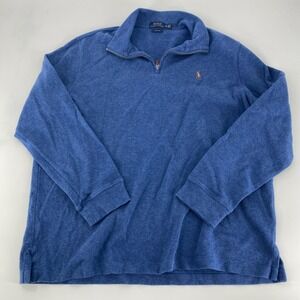 Polo Ralph Lauren Men Blue Estate‎ Rib Quarter Zip Sweatshirt Size XL